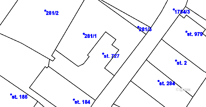 Parcela st. 727 v KÚ Sezemice nad Loučnou, Katastrální mapa