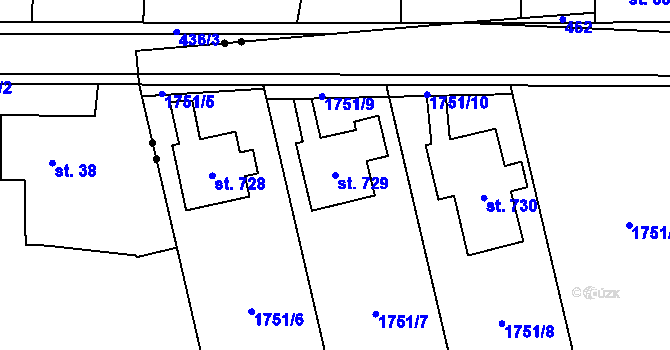 Parcela st. 729 v KÚ Sezemice nad Loučnou, Katastrální mapa