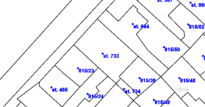 Parcela st. 733 v KÚ Sezemice nad Loučnou, Katastrální mapa
