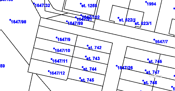 Parcela st. 742 v KÚ Sezemice nad Loučnou, Katastrální mapa