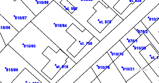 Parcela st. 758 v KÚ Sezemice nad Loučnou, Katastrální mapa
