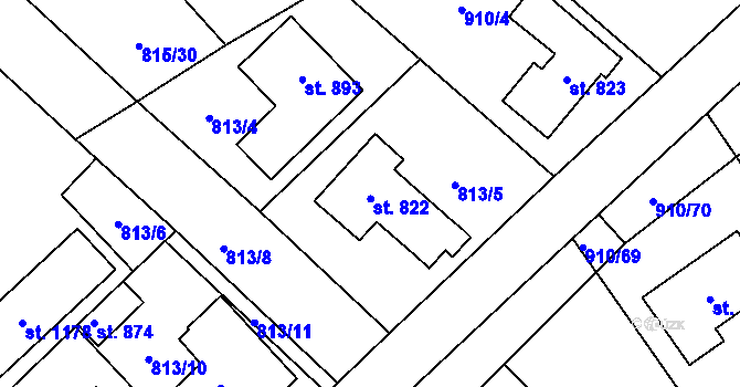 Parcela st. 822 v KÚ Sezemice nad Loučnou, Katastrální mapa