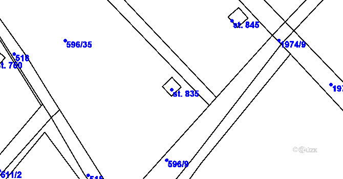Parcela st. 835 v KÚ Sezemice nad Loučnou, Katastrální mapa