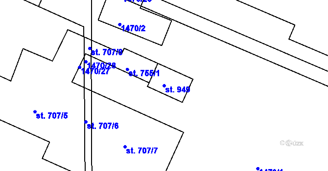 Parcela st. 949 v KÚ Sezemice nad Loučnou, Katastrální mapa