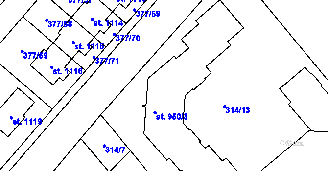 Parcela st. 950/3 v KÚ Sezemice nad Loučnou, Katastrální mapa