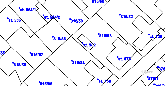 Parcela st. 982 v KÚ Sezemice nad Loučnou, Katastrální mapa