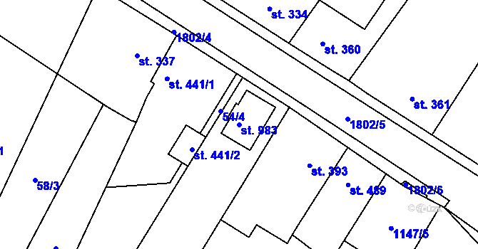 Parcela st. 983 v KÚ Sezemice nad Loučnou, Katastrální mapa