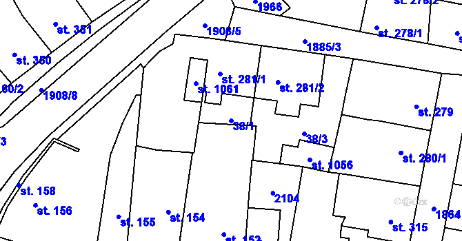 Parcela st. 38/1 v KÚ Sezemice nad Loučnou, Katastrální mapa