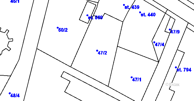 Parcela st. 47/2 v KÚ Sezemice nad Loučnou, Katastrální mapa