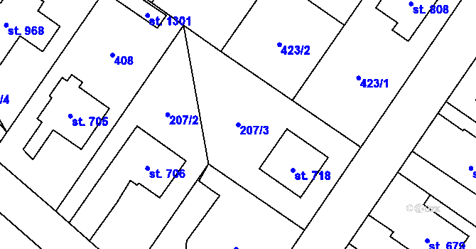 Parcela st. 207/3 v KÚ Sezemice nad Loučnou, Katastrální mapa