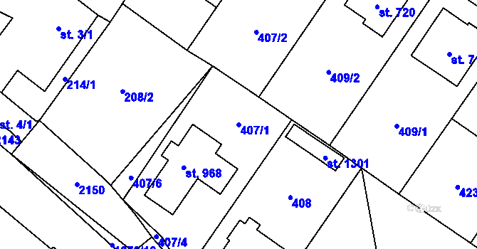 Parcela st. 407/1 v KÚ Sezemice nad Loučnou, Katastrální mapa