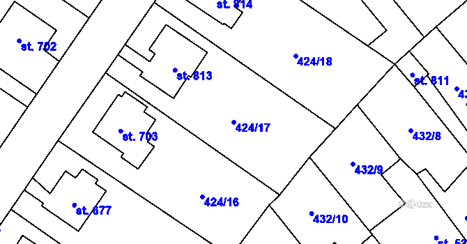 Parcela st. 424/17 v KÚ Sezemice nad Loučnou, Katastrální mapa