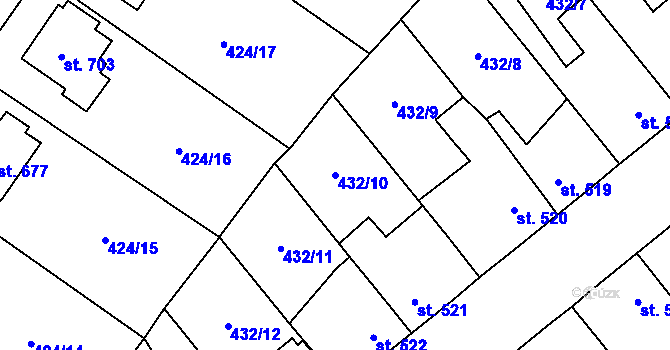 Parcela st. 432/10 v KÚ Sezemice nad Loučnou, Katastrální mapa
