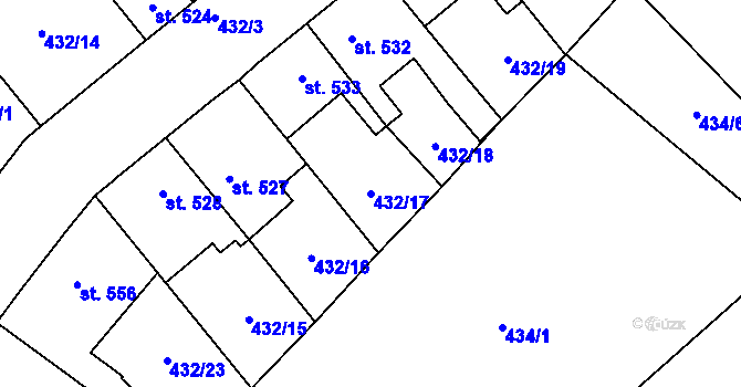 Parcela st. 432/17 v KÚ Sezemice nad Loučnou, Katastrální mapa