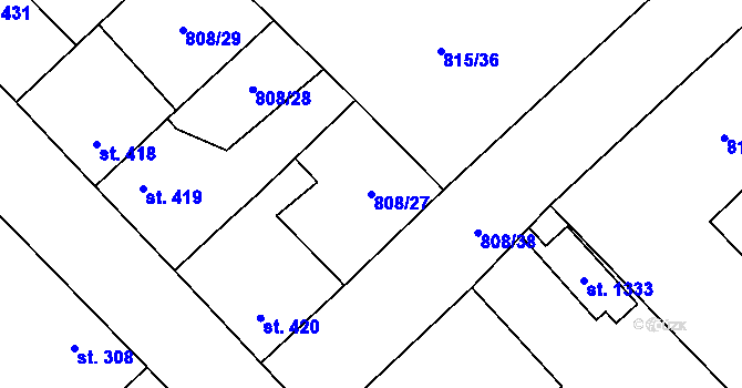 Parcela st. 808/27 v KÚ Sezemice nad Loučnou, Katastrální mapa