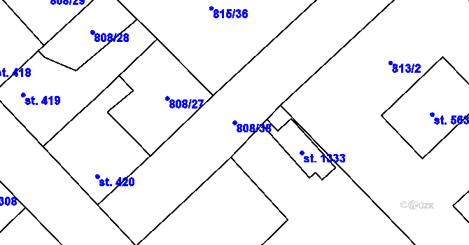 Parcela st. 808/38 v KÚ Sezemice nad Loučnou, Katastrální mapa