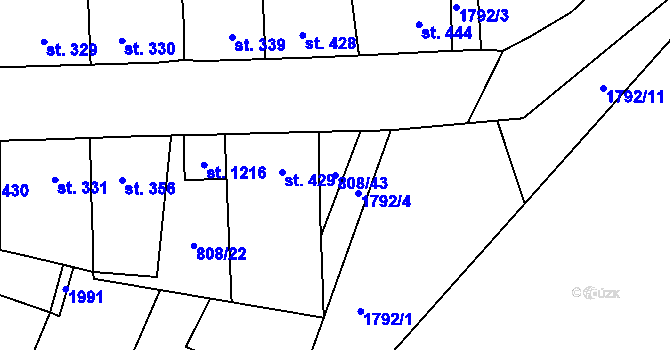 Parcela st. 808/43 v KÚ Sezemice nad Loučnou, Katastrální mapa