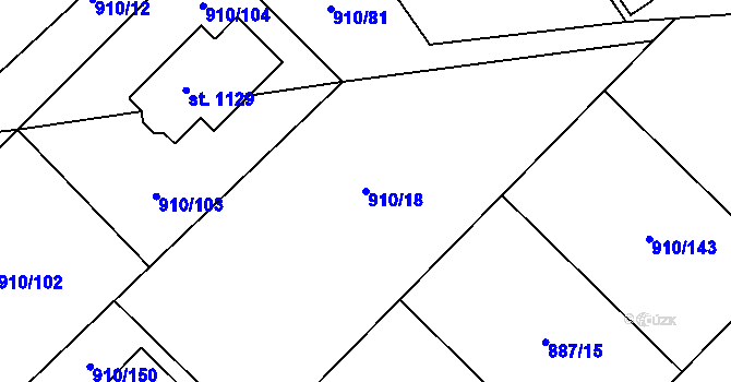 Parcela st. 910/18 v KÚ Sezemice nad Loučnou, Katastrální mapa