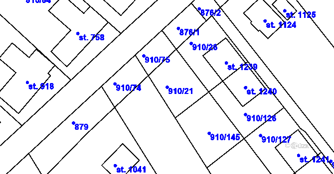Parcela st. 910/21 v KÚ Sezemice nad Loučnou, Katastrální mapa