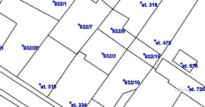 Parcela st. 932/2 v KÚ Sezemice nad Loučnou, Katastrální mapa
