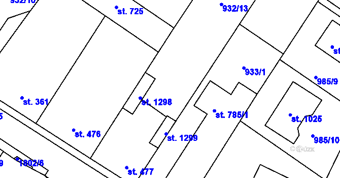 Parcela st. 932/14 v KÚ Sezemice nad Loučnou, Katastrální mapa