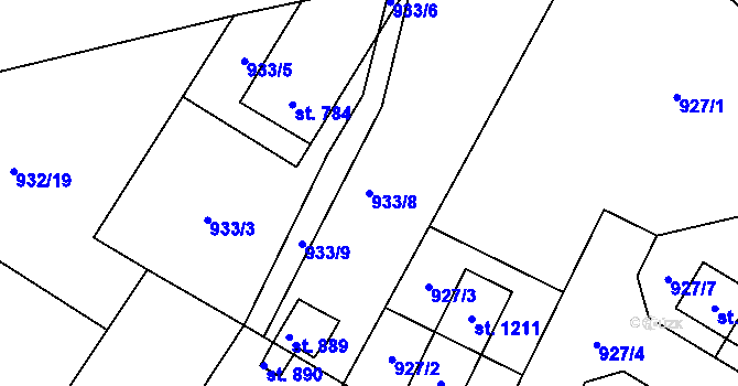 Parcela st. 933/8 v KÚ Sezemice nad Loučnou, Katastrální mapa