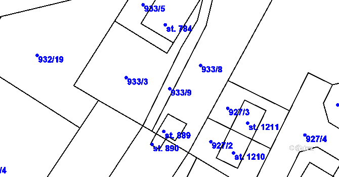 Parcela st. 933/9 v KÚ Sezemice nad Loučnou, Katastrální mapa