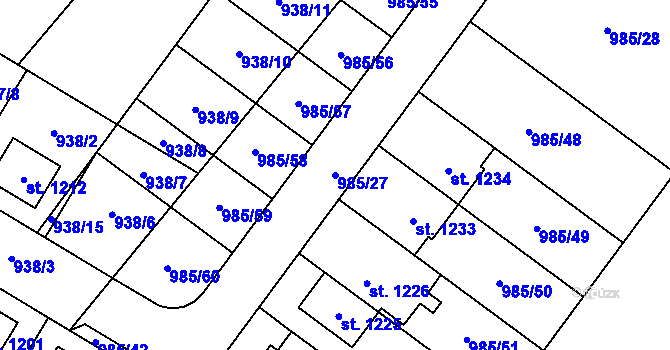 Parcela st. 985/27 v KÚ Sezemice nad Loučnou, Katastrální mapa
