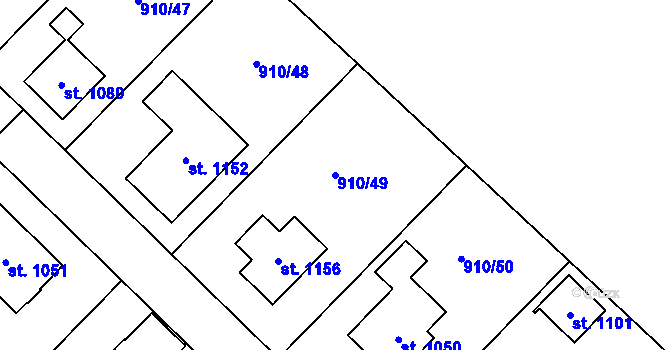Parcela st. 910/49 v KÚ Sezemice nad Loučnou, Katastrální mapa