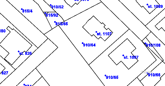 Parcela st. 910/64 v KÚ Sezemice nad Loučnou, Katastrální mapa