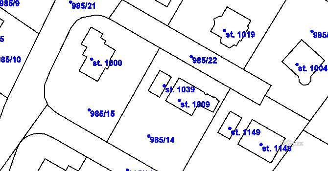 Parcela st. 1039 v KÚ Sezemice nad Loučnou, Katastrální mapa