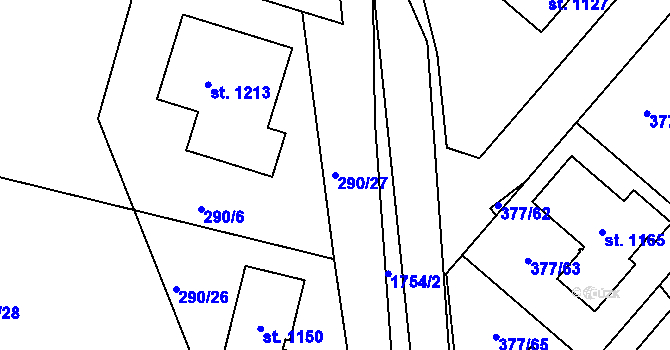 Parcela st. 290/27 v KÚ Sezemice nad Loučnou, Katastrální mapa