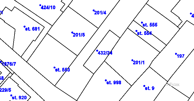 Parcela st. 432/24 v KÚ Sezemice nad Loučnou, Katastrální mapa