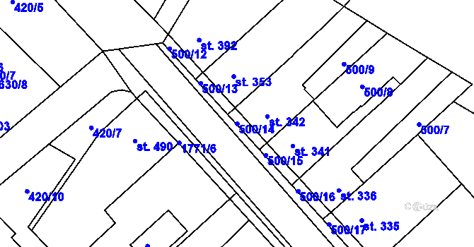 Parcela st. 500/14 v KÚ Sezemice nad Loučnou, Katastrální mapa