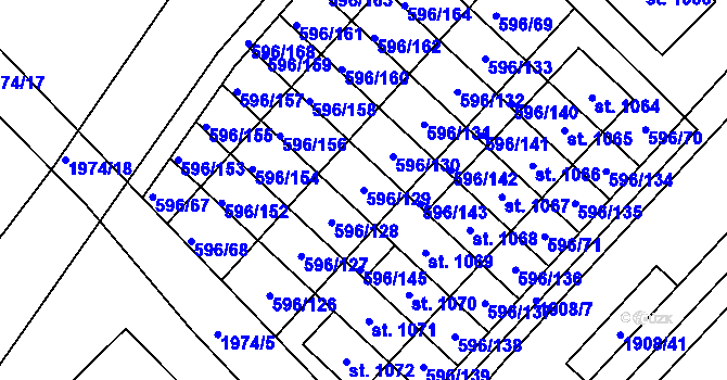 Parcela st. 596/129 v KÚ Sezemice nad Loučnou, Katastrální mapa