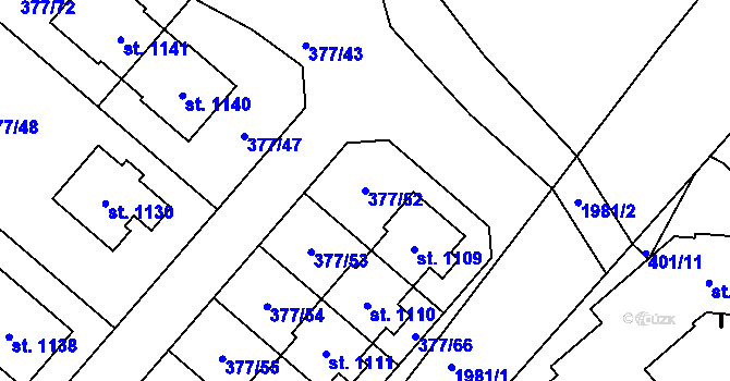 Parcela st. 377/52 v KÚ Sezemice nad Loučnou, Katastrální mapa