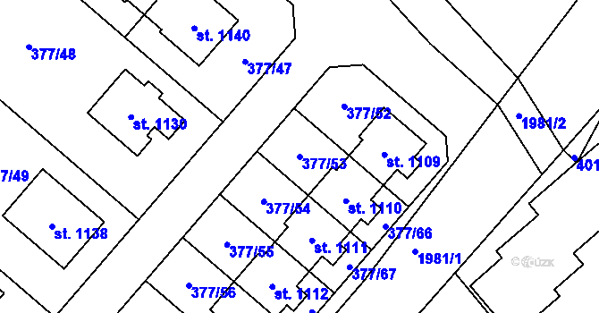Parcela st. 377/53 v KÚ Sezemice nad Loučnou, Katastrální mapa