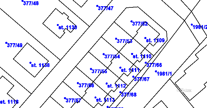 Parcela st. 377/54 v KÚ Sezemice nad Loučnou, Katastrální mapa