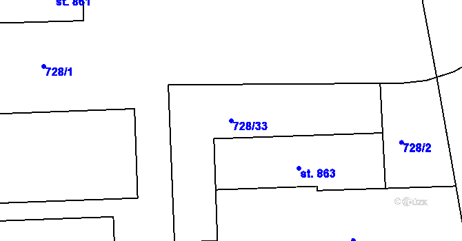 Parcela st. 728/33 v KÚ Sezemice nad Loučnou, Katastrální mapa