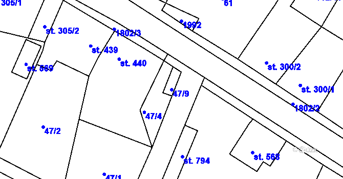 Parcela st. 47/9 v KÚ Sezemice nad Loučnou, Katastrální mapa