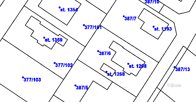 Parcela st. 387/6 v KÚ Sezemice nad Loučnou, Katastrální mapa