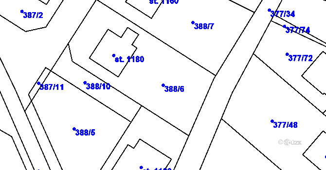 Parcela st. 388/6 v KÚ Sezemice nad Loučnou, Katastrální mapa