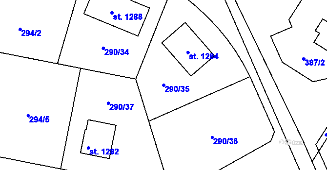 Parcela st. 290/35 v KÚ Sezemice nad Loučnou, Katastrální mapa