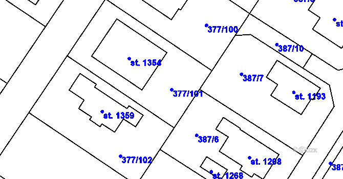 Parcela st. 377/101 v KÚ Sezemice nad Loučnou, Katastrální mapa