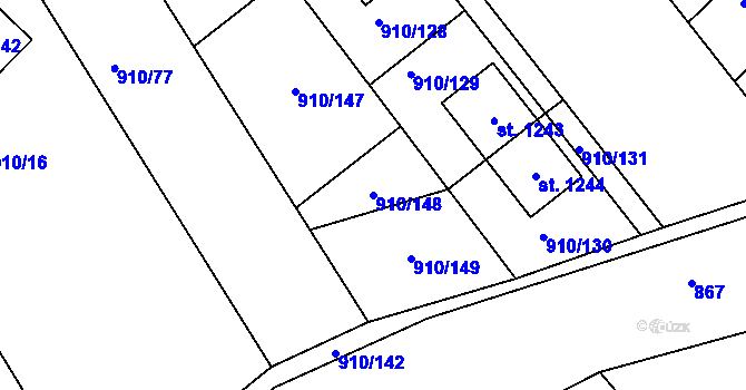 Parcela st. 910/148 v KÚ Sezemice nad Loučnou, Katastrální mapa
