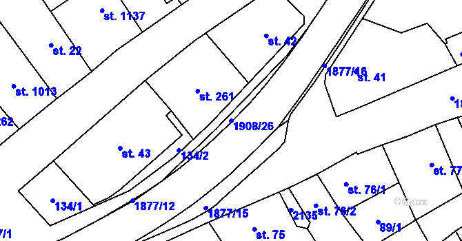 Parcela st. 1908/26 v KÚ Sezemice nad Loučnou, Katastrální mapa