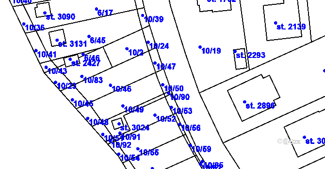 Parcela st. 10/50 v KÚ Sezimovo Ústí, Katastrální mapa