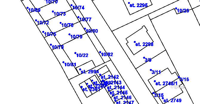 Parcela st. 10/82 v KÚ Sezimovo Ústí, Katastrální mapa