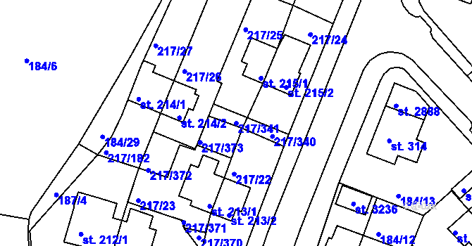 Parcela st. 217/341 v KÚ Sezimovo Ústí, Katastrální mapa