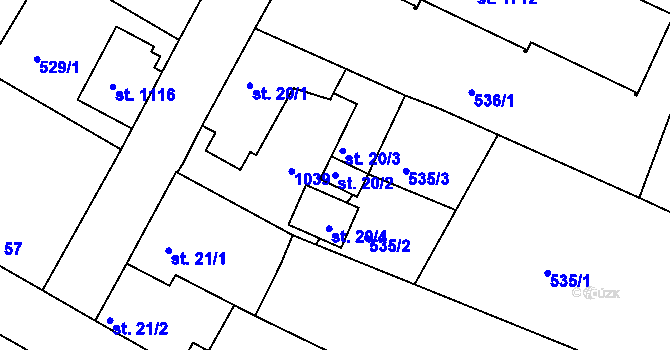 Parcela st. 20/2 v KÚ Sezimovo Ústí, Katastrální mapa